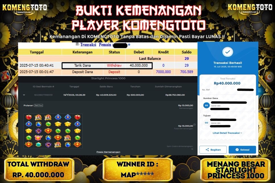 LAGI & LAGI!! KEMENANGAN BESAR DI SLOT STARLIGHT PRINCESS 1000 SEBESAR Rp.40.000.000 KOMENGTOTO BAYAR LUNAS SECEPAT KILAT !! KOMENGTOTO BAYAR SECEPAT KILAT !!