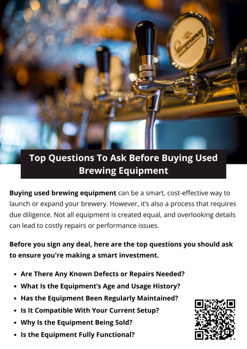Buying used brewing equipment can save you thousands of dollars, but only if you ask the right questions. A careful inspection and honest conversation with the seller can prevent headaches later. Whether you're starting small or scaling up, knowing what to look for helps ensure your equipment supports your brewing goals from day one. To know more visit here https://www.wyethauctions.com/industries/brewery-equipment
