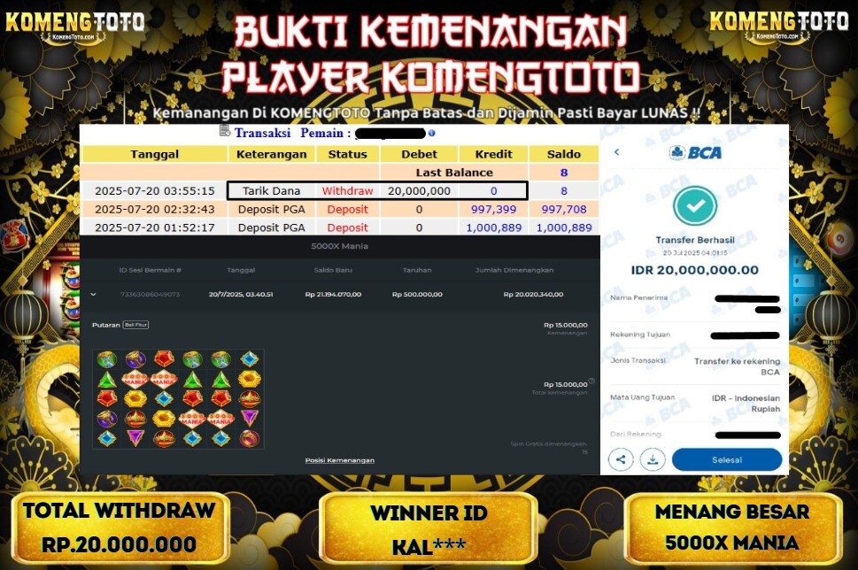 LAGI & LAGI!! KEMENANGAN BESAR DI SLOT 5000X MANIA SEBESAR Rp.20.000.000 KOMENGTOTO BAYAR LUNAS SECEPAT KILAT !! KOMENGTOTO BAYAR SECEPAT KILAT !!