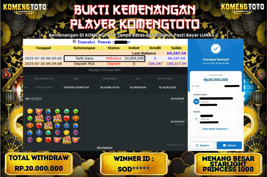 LAGI & LAGI!! KEMENANGAN BESAR DI SLOT STARLIGHT PRINCESS 1000 SEBESAR Rp.20.000.000 KOMENGTOTO BAYAR LUNAS SECEPAT KILAT !! KOMENGTOTO BAYAR SECEPAT KILAT !!