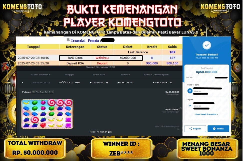 LAGI & LAGI!! KEMENANGAN BESAR DI SLOT SWEET BONANZA 1000 SEBESAR Rp.50.000.000 KOMENGTOTO BAYAR LUNAS SECEPAT KILAT !! KOMENGTOTO BAYAR SECEPAT KILAT !!