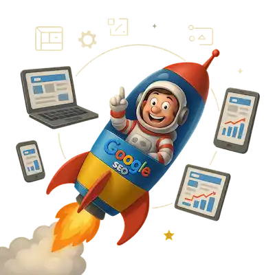 Un vaisseau qui décolle vers une autre planète qui représente le SEO d'un site internet