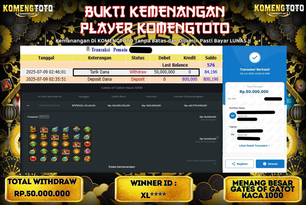 LAGI & LAGI!! KEMENANGAN BESAR DI SLOT  GATES OF GATOT KACA 1000  SEBESAR Rp.50.000.000 KOMENGTOTO BAYAR LUNAS SECEPAT KILAT !! KOMENGTOTO BAYAR SECEPAT KILAT !!