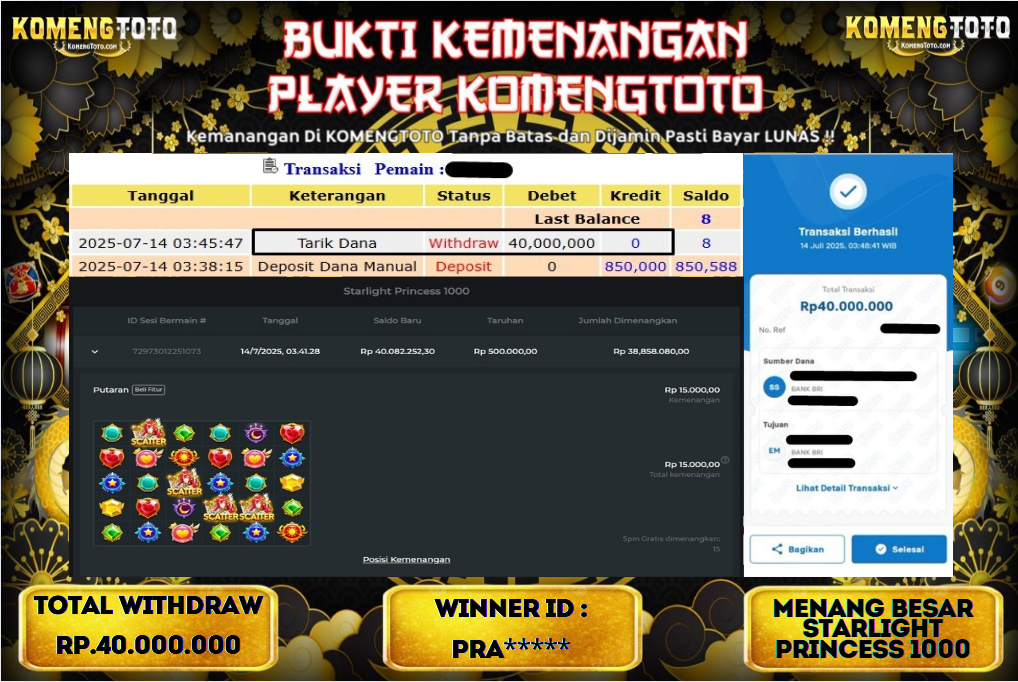 LAGI & LAGI!! KEMENANGAN BESAR DI SLOT STARLIGHT PRINCESS 1000 SEBESAR Rp.40.000.000 KOMENGTOTO BAYAR LUNAS SECEPAT KILAT !! KOMENGTOTO BAYAR SECEPAT KILAT !!