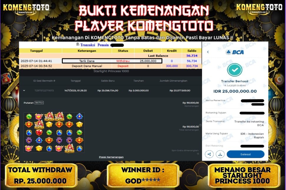 LAGI & LAGI!! KEMENANGAN BESAR DI SLOT STARLIGHT PRINCESS 1000 SEBESAR Rp.25.000.000 KOMENGTOTO BAYAR LUNAS SECEPAT KILAT !! KOMENGTOTO BAYAR SECEPAT KILAT !!