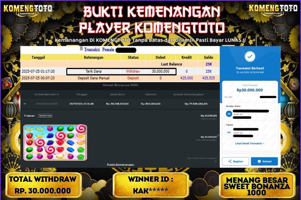 LAGI & LAGI!! KEMENANGAN BESAR DI SLOT SWEET BONANZA 1000 SEBESAR Rp.30.000.000 KOMENGTOTO BAYAR LUNAS SECEPAT KILAT !! KOMENGTOTO BAYAR SECEPAT KILAT !!