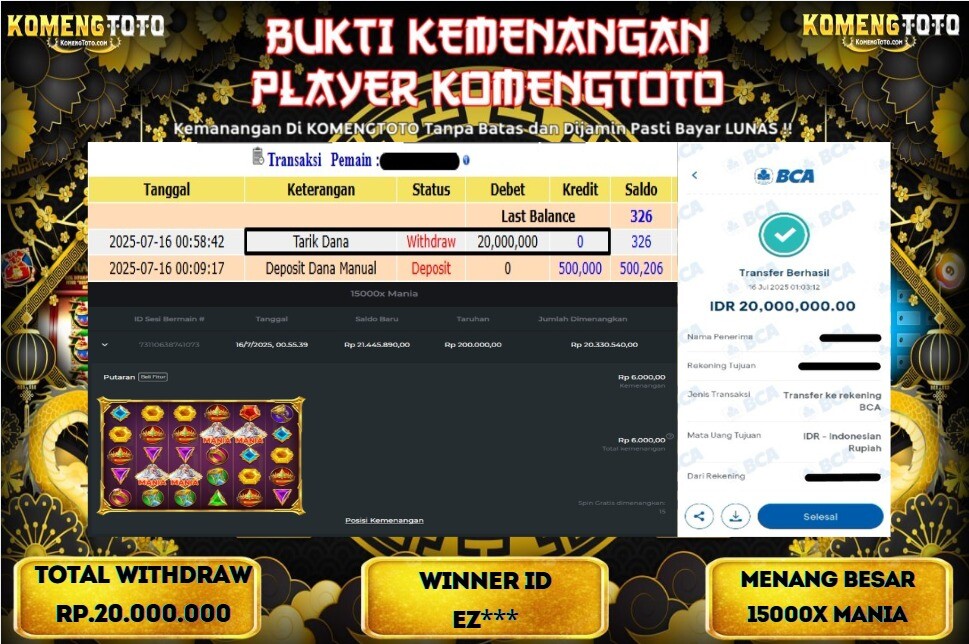 LAGI & LAGI!! KEMENANGAN BESAR DI  15000X MANIA SEBESAR Rp.20.000.000 KOMENGTOTO BAYAR LUNAS SECEPAT KILAT !! KOMENGTOTO BAYAR SECEPAT KILAT !!