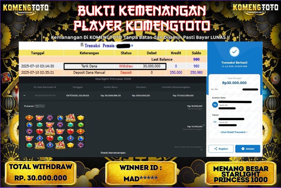 LAGI & LAGI!! KEMENANGAN BESAR DI SLOT STARLIGHT PRINCESS 1000 SEBESAR Rp.30.000.000 KOMENGTOTO BAYAR LUNAS SECEPAT KILAT !! KOMENGTOTO BAYAR SECEPAT KILAT !!