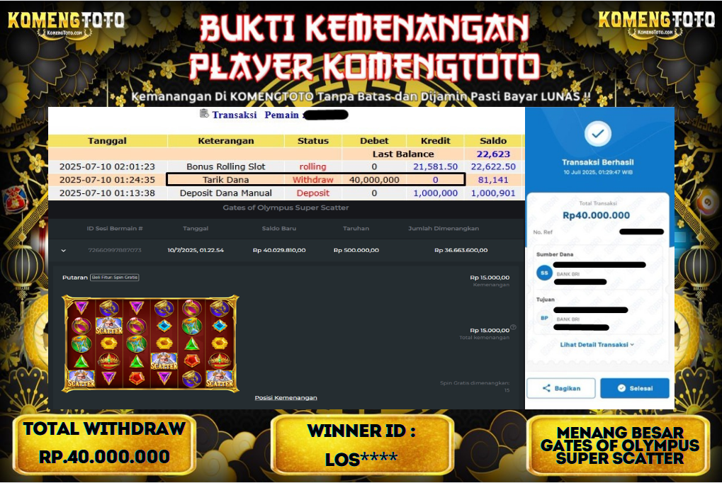 LAGI & LAGI!! KEMENANGAN BESAR DI SLOT GATES OF OLYMPUS SUPER SCATTER SEBESAR Rp.40.000.000 KOMENGTOTO BAYAR LUNAS SECEPAT KILAT !! KOMENGTOTO BAYAR SECEPAT KILAT !!