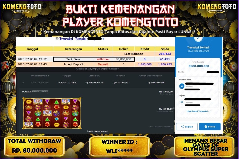 LAGI & LAGI!! KEMENANGAN BESAR DI SLOT GATES OF OLYMPUS SUPER SCATTER SEBESAR Rp.80.000.000 KOMENGTOTO BAYAR LUNAS SECEPAT KILAT !! KOMENGTOTO BAYAR SECEPAT KILAT !!