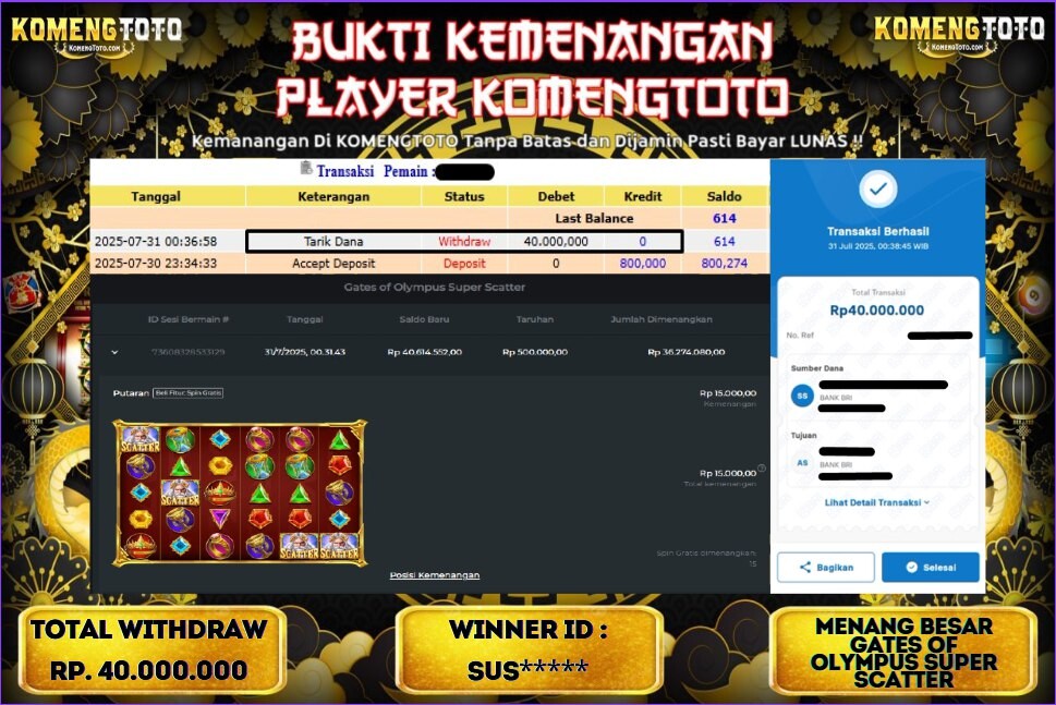 LAGI & LAGI!! KEMENANGAN BESAR DI SLOT GATES OF OLYMPYUS SUPER SCATTER  SEBESAR Rp.40.000.000 KOMENGTOTO BAYAR LUNAS SECEPAT KILAT !! KOMENGTOTO BAYAR SECEPAT KILAT !!