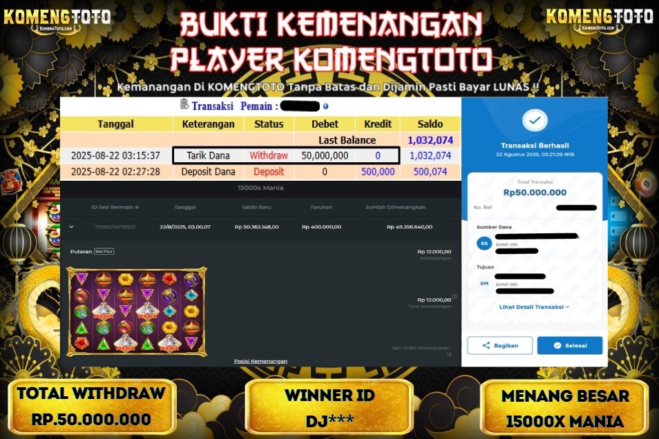 LAGI & LAGI!! KEMENANGAN BESAR DI SLOT 15000X MANIA SEBESAR Rp.50.000.000 KOMENGTOTO BAYAR LUNAS SECEPAT KILAT !! KOMENGTOTO BAYAR SECEPAT KILAT !!