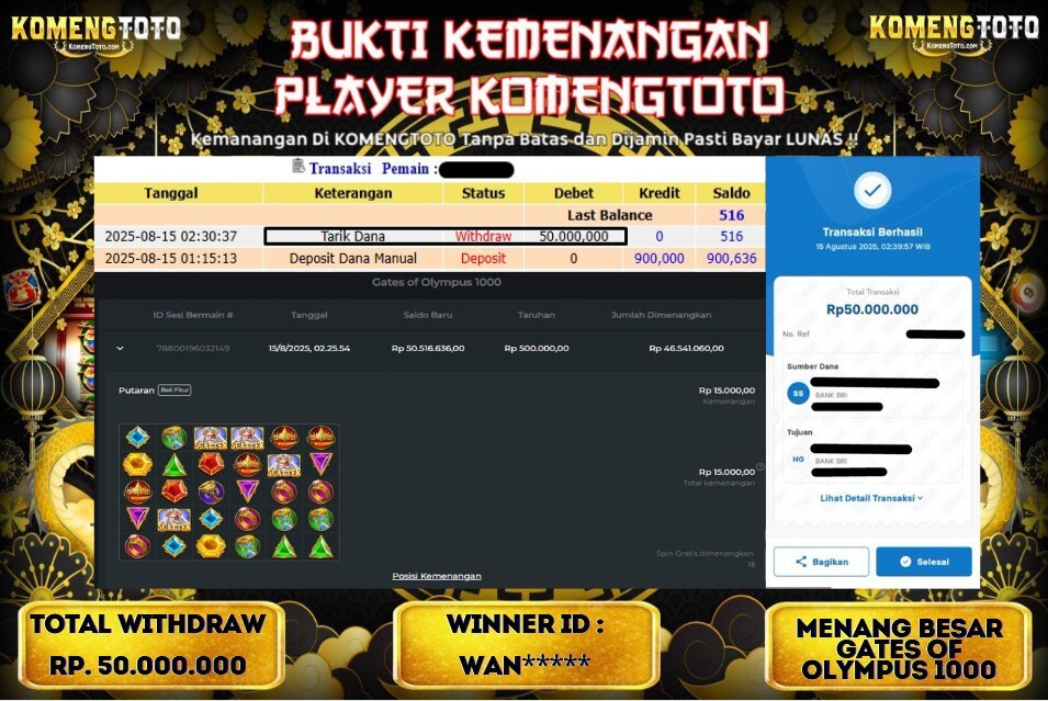 LAGI & LAGI!! KEMENANGAN BESAR DI SLOT GATES OF OLYMPUS 1000 SEBESAR Rp.50.000.000 KOMENGTOTO BAYAR LUNAS SECEPAT KILAT !! KOMENGTOTO BAYAR SECEPAT KILAT !!