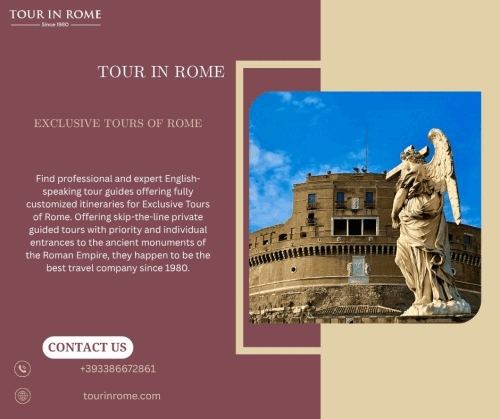 Find professional and expert English-speaking tour guides offering fully customized itineraries for Exclusive Tours of Rome. Offering skip-the-line private guided tours with priority and individual entrances to the ancient monuments of the Roman Empire, they happen to be the best travel company since 1980. The expert tour guides provide varied personalized tour packages and excursions to visit the Eternal City in one day, or two days, walking city tours, dinners, Panoramic Rome river cruise with aperitif, and more.  Visit: https://tourinrome.com/