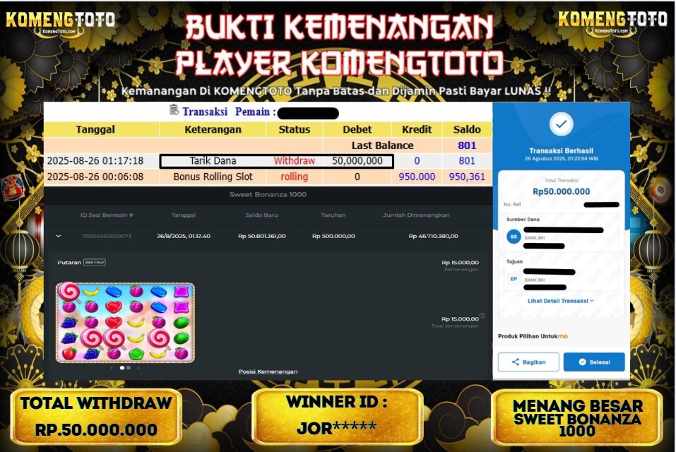 LAGI & LAGI!! KEMENANGAN BESAR DI SLOT SWEET BONANZA 1000 SEBESAR Rp.50.000.000 KOMENGTOTO BAYAR LUNAS SECEPAT KILAT !! KOMENGTOTO BAYAR SECEPAT KILAT !!