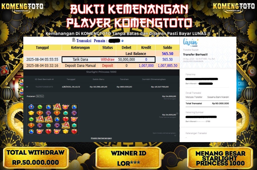 LAGI & LAGI!! KEMENANGAN BESAR DI SLOT STARLIGHT PRINCESS 1000 SEBESAR Rp.50.000.000 KOMENGTOTO BAYAR LUNAS SECEPAT KILAT !! KOMENGTOTO BAYAR SECEPAT KILAT !!