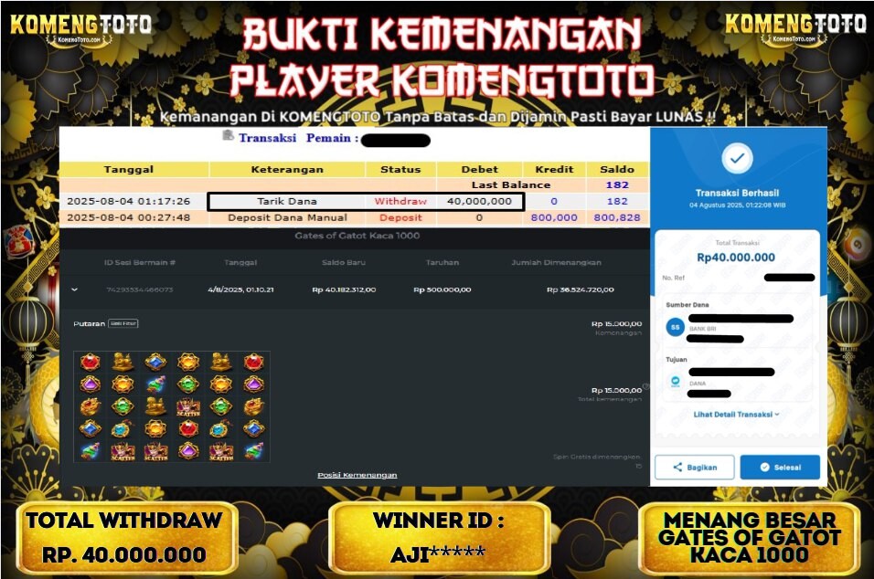 LAGI & LAGI!! KEMENANGAN BESAR DI SLOT GATES OF GATOT KACA 1000 SEBESAR Rp.40.000.000 KOMENGTOTO BAYAR LUNAS SECEPAT KILAT !! KOMENGTOTO BAYAR SECEPAT KILAT !!