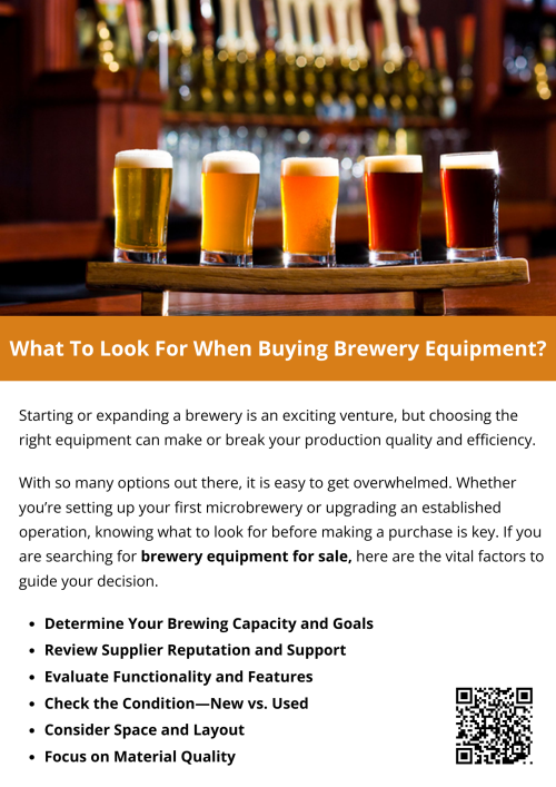 Investing in the right brewery equipment is about more than just price—it’s about long-term performance, reliability, and the ability to produce consistently great beer. Take the time to research, inspect, and consult with experienced brewers before finalizing your purchase. With careful planning and the right brewery equipment for sale, your setup will support your brewing ambitions for years to come. To know more visit here https://www.wyethauctions.com/industries/brewery-equipment
