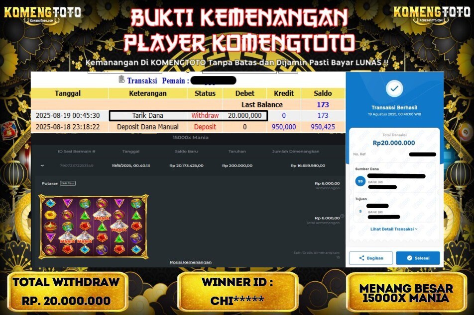 LAGI & LAGI!! KEMENANGAN BESAR DI SLOT 15000x MANIA  SEBESAR Rp.20.000.000  KOMENGTOTO BAYAR LUNAS SECEPAT KILAT !! KOMENGTOTO BAYAR SECEPAT KILAT !!