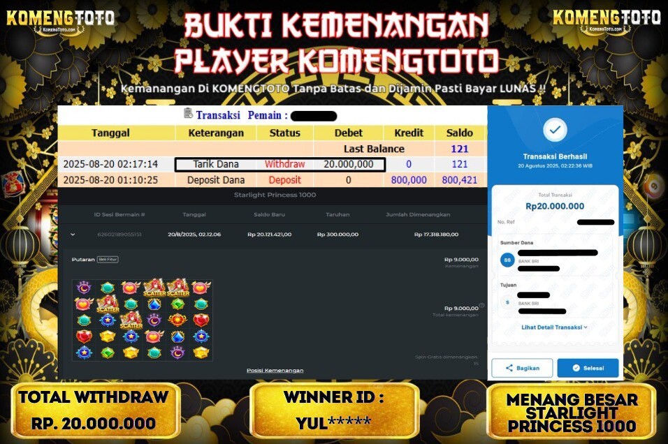 LAGI & LAGI!! KEMENANGAN BESAR DI SLOT STARLIGHT PRINCESS 1000  SEBESAR Rp.20.000.000 KOMENGTOTO BAYAR LUNAS SECEPAT KILAT !! KOMENGTOTO BAYAR SECEPAT KILAT !!