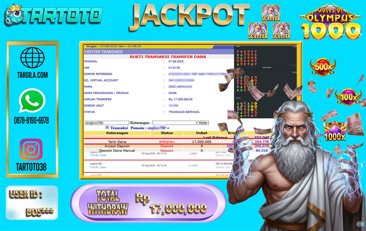 JACKPOT PERMAINAN GATES OF OLYMPUS 1000