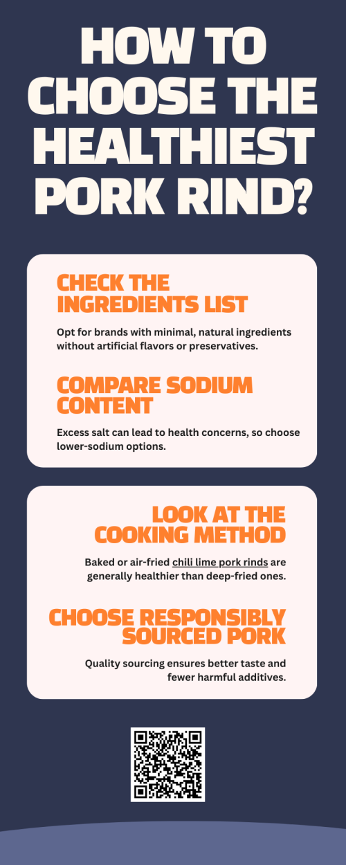 Choosing the healthiest pork rind means looking for options with minimal ingredients, no artificial additives, and lower sodium levels. Opt for baked or air-fried varieties for a lighter crunch. Even flavorful choices like chili-lime pork rinds can be a smarter snack when sourced from quality pork and prepared with health-conscious methods. To know more visit here https://cravnflavor.com/product/cravn-flavor-chili-lime-flavored-pork-rinds-4-oz/