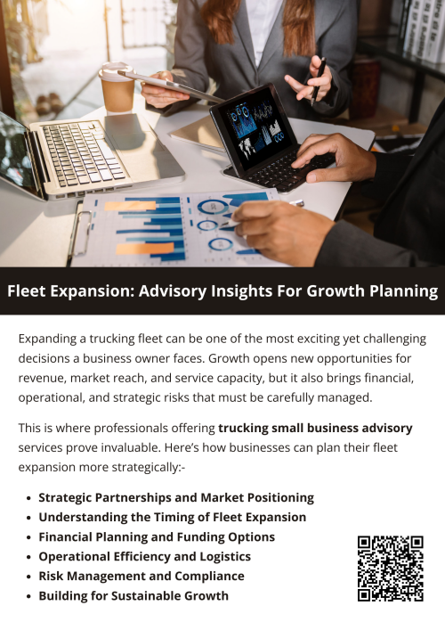 Fleet expansion is a milestone that requires careful planning and foresight. Partnering with experts offering trucking small business advisory services ensures owners make decisions based on strategy rather than guesswork. With the right insights, fleet growth becomes less of a gamble and more of a roadmap to long-term success. To know more visit here https://www.truckersprocpa.ca/trucking-business-advisory-services
