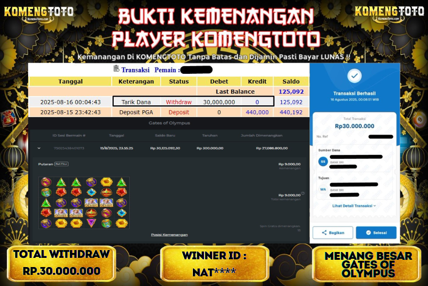 LAGI & LAGI!! KEMENANGAN BESAR DI SLOT GATES OF OLYMPUS SEBESAR Rp.30.000.000 KOMENGTOTO BAYAR LUNAS SECEPAT KILAT !! KOMENGTOTO BAYAR SECEPAT KILAT !!