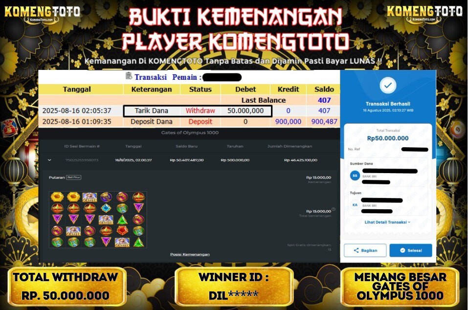 LAGI & LAGI!! KEMENANGAN BESAR DI SLOT GATES OF OLYMPUS 1000 SEBESAR Rp.50.000.000 KOMENGTOTO BAYAR LUNAS SECEPAT KILAT !! KOMENGTOTO BAYAR SECEPAT KILAT !!