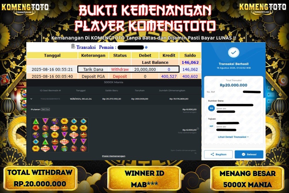 LAGI & LAGI!! KEMENANGAN BESAR DI SLOT 5000X MANIA SEBESAR Rp.20.000.000 KOMENGTOTO BAYAR LUNAS SECEPAT KILAT !! KOMENGTOTO BAYAR SECEPAT KILAT !!