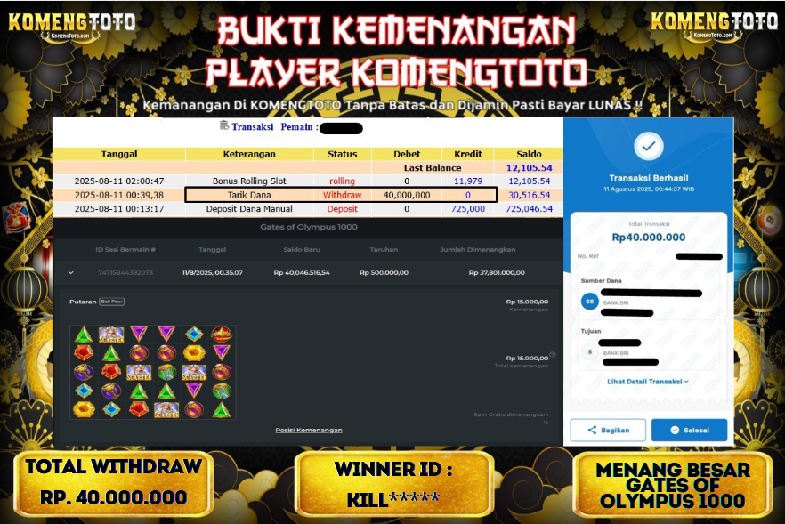LAGI & LAGI!! KEMENANGAN BESAR DI SLOT GATES OF OLYMPUS 1000  SEBESAR Rp.40.000.000 KOMENGTOTO BAYAR LUNAS SECEPAT KILAT !! KOMENGTOTO BAYAR SECEPAT KILAT !!
