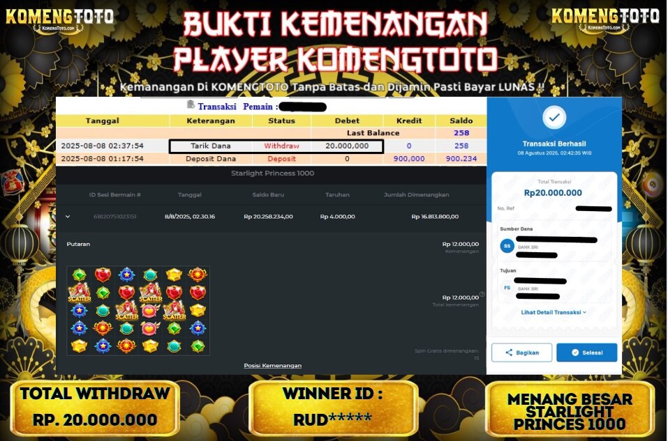 LAGI & LAGI!! KEMENANGAN BESAR DI SLOT STARLIGHT PRINCESS 1000  SEBESAR Rp.20.000.000 KOMENGTOTO BAYAR LUNAS SECEPAT KILAT !! KOMENGTOTO BAYAR SECEPAT KILAT !!