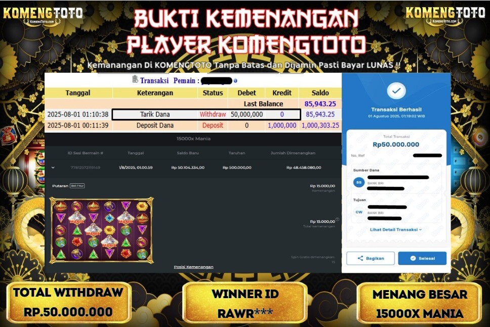 LAGI & LAGI!! KEMENANGAN BESAR DI SLOT 15000X MANIA SEBESAR Rp.50.000.000 KOMENGTOTO BAYAR LUNAS SECEPAT KILAT !! KOMENGTOTO BAYAR SECEPAT KILAT !!
