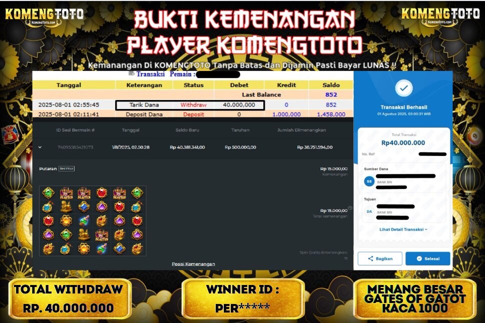 LAGI & LAGI!! KEMENANGAN BESAR DI SLOT GATES OF GATOT KACA 1000  SEBESAR Rp.40.000.000 KOMENGTOTO BAYAR LUNAS SECEPAT KILAT !! KOMENGTOTO BAYAR SECEPAT KILAT !!