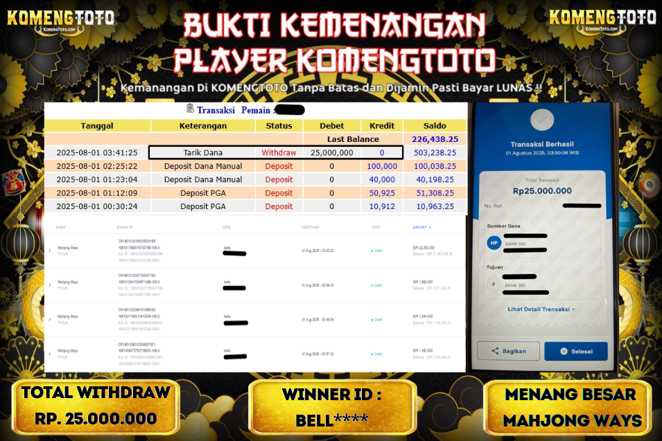 LAGI & LAGI!! KEMENANGAN BESAR DI SLOT MAHJONG WAYS  SEBESAR Rp.25.000.000 KOMENGTOTO BAYAR LUNAS SECEPAT KILAT !! KOMENGTOTO BAYAR SECEPAT KILAT !!