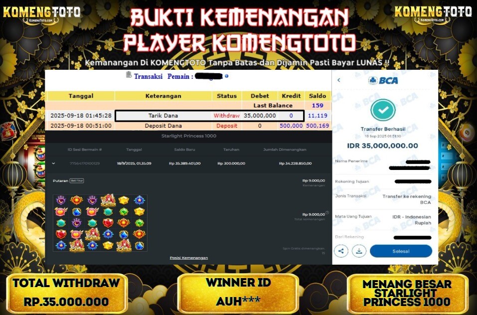 LAGI & LAGI!! KEMENANGAN BESAR DI SLOT STARLIGHT PRINCESS 1000  SEBESAR Rp.35.000.000 KOMENGTOTO BAYAR LUNAS SECEPAT KILAT !! KOMENGTOTO BAYAR SECEPAT KILAT !!