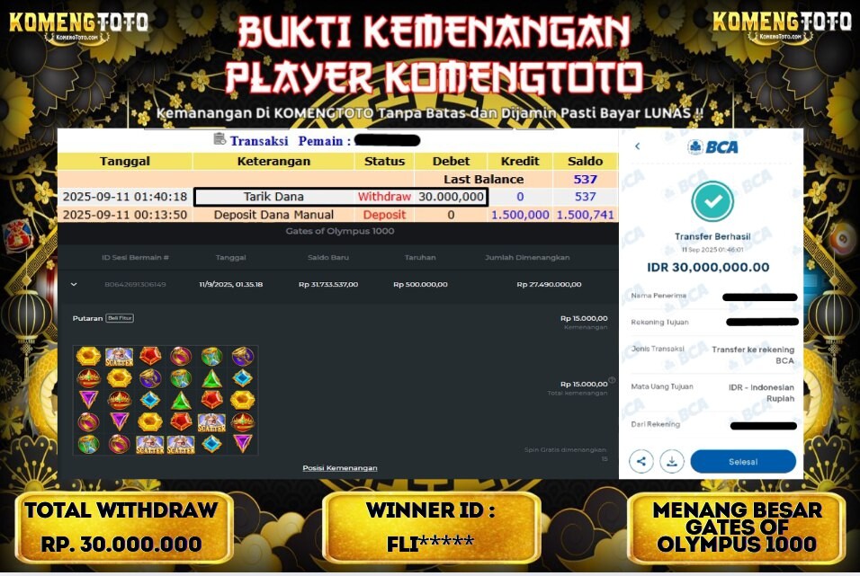 LAGI & LAGI!! KEMENANGAN BESAR DI SLOT GATES OF OLYMPUS 1000 SEBESAR Rp.30.000.000 KOMENGTOTO BAYAR LUNAS SECEPAT KILAT !! KOMENGTOTO BAYAR SECEPAT KILAT !!