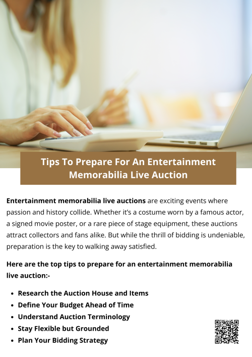 An entertainment memorabilia live auction is more than just a sale—it’s an experience filled with history, energy, and passion. By researching thoroughly, budgeting wisely, and approaching the event with a clear strategy, you can participate confidently and maximize your chances of securing that perfect piece. Preparedness transforms the excitement of bidding into the satisfaction of a rewarding investment. To know more visit here https://www.wyethauctions.com/industries/entertainment-and-sports-memorabilia