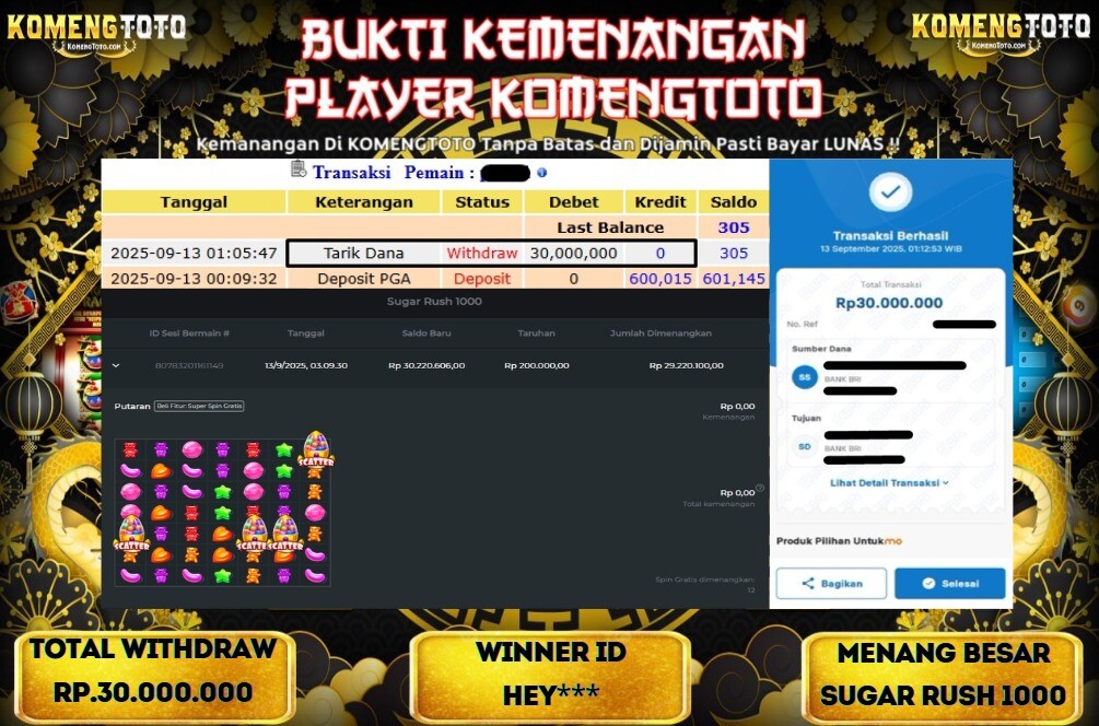 LAGI & LAGI!! KEMENANGAN BESAR DI SLOT SUGAR RUSH 1000  SEBESAR Rp.30.000.000 KOMENGTOTO BAYAR LUNAS SECEPAT KILAT !! KOMENGTOTO BAYAR SECEPAT KILAT !!