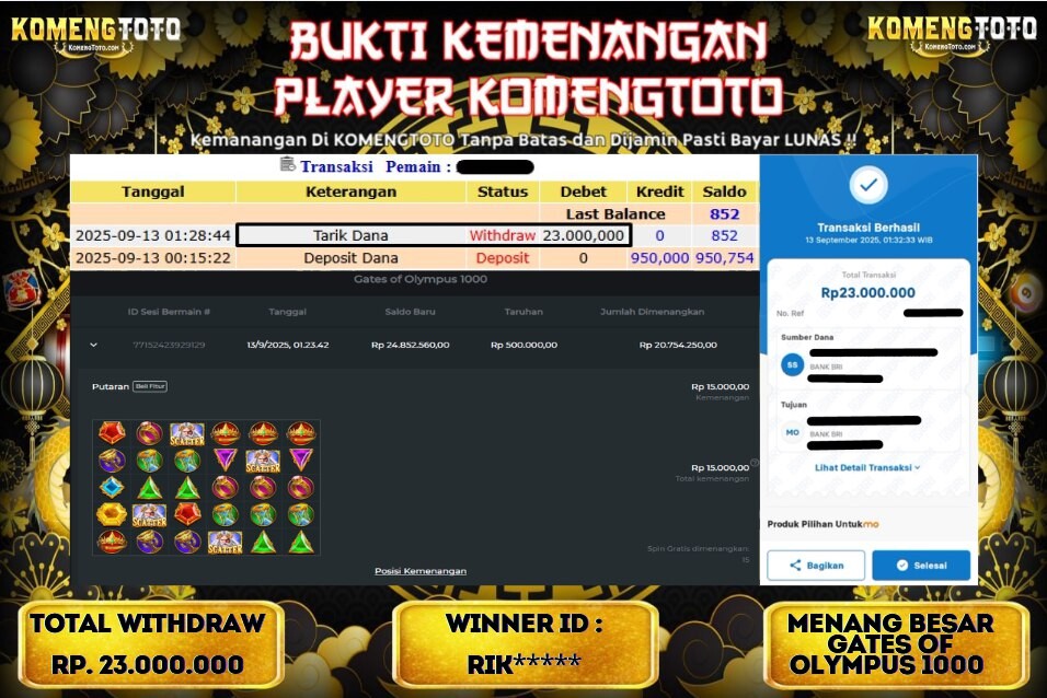 LAGI & LAGI!! KEMENANGAN BESAR DI SLOT GATES OF OLYMPUS 1000 SEBESAR Rp.23.000.000  KOMENGTOTO BAYAR LUNAS SECEPAT KILAT !! KOMENGTOTO BAYAR SECEPAT KILAT !!