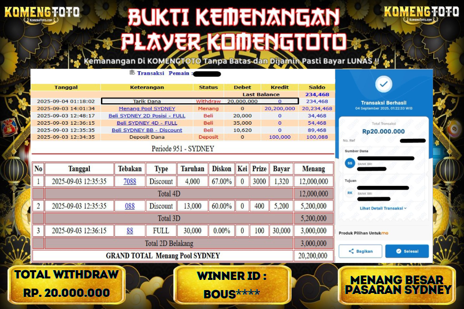 LAGI & LAGI!! KEMENANGAN BESAR DI PASARAN SYDNEY  SEBESAR Rp.20.000.000 KOMENGTOTO BAYAR LUNAS SECEPAT KILAT !! KOMENGTOTO BAYAR SECEPAT KILAT !!