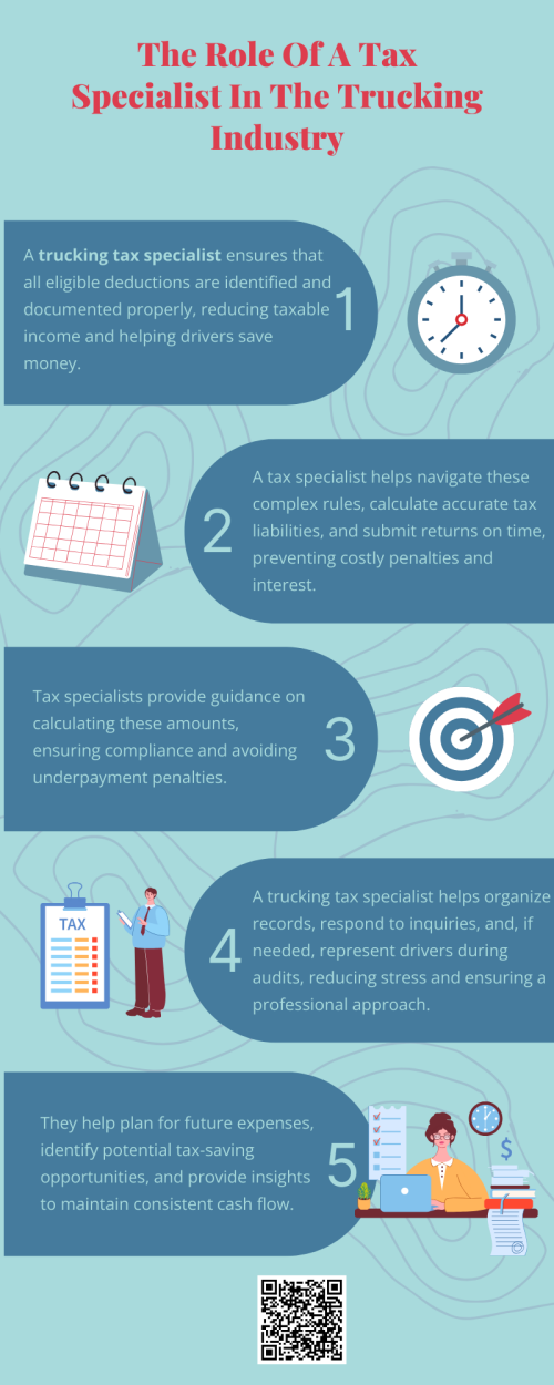A tax specialist in the trucking industry plays a critical role in helping drivers manage the unique complexities of their finances. From maximizing deductions and ensuring compliance with IFTA and HVUT to managing self-employment taxes and providing audit support, these experts are essential partners for financial efficiency. By working with a trucking tax specialist, truck drivers can focus on their routes while knowing their tax obligations are professionally handled. To know more visit here https://www.truckersprocpa.ca/trucking-tax-planning-preparation-services
