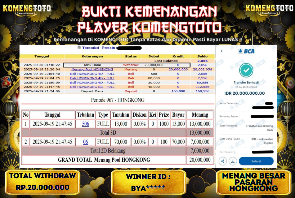 LAGI & LAGI!! KEMENANGAN BESAR DI PASARAN HONGKONG SEBESAR Rp.20.000.000 KOMENGTOTO BAYAR LUNAS SECEPAT KILAT !! KOMENGTOTO BAYAR SECEPAT KILAT !!