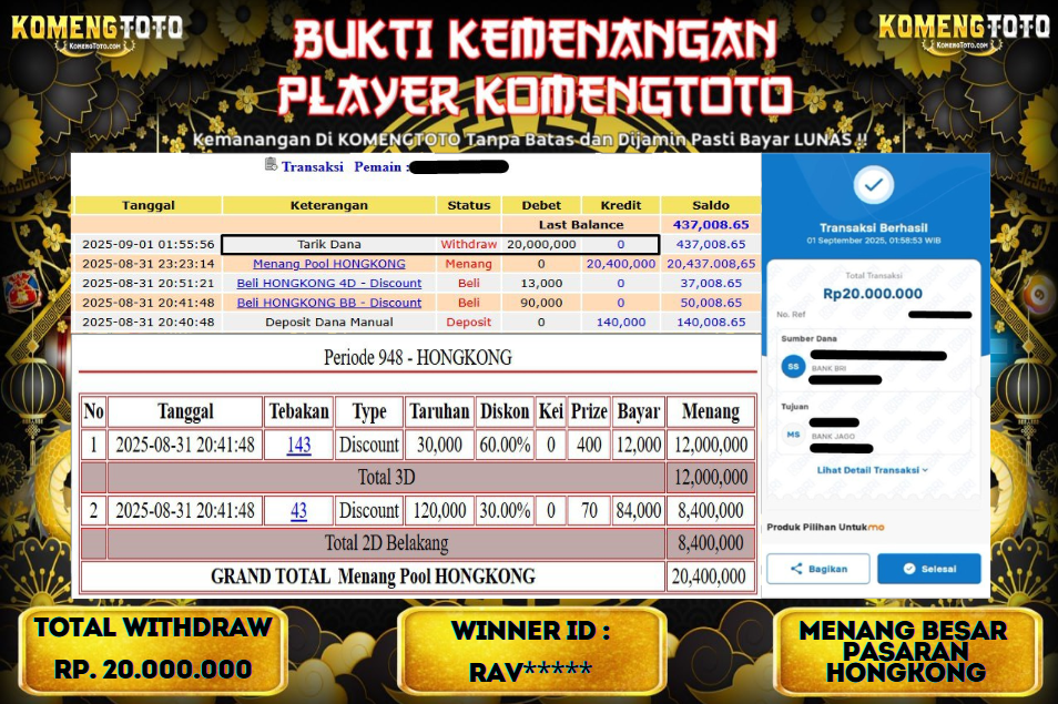 LAGI & LAGI!! KEMENANGAN BESAR DI PASARAN HONGKONG SEBESAR Rp.20.000.000 KOMENGTOTO BAYAR LUNAS SECEPAT KILAT !! KOMENGTOTO BAYAR SECEPAT KILAT !!