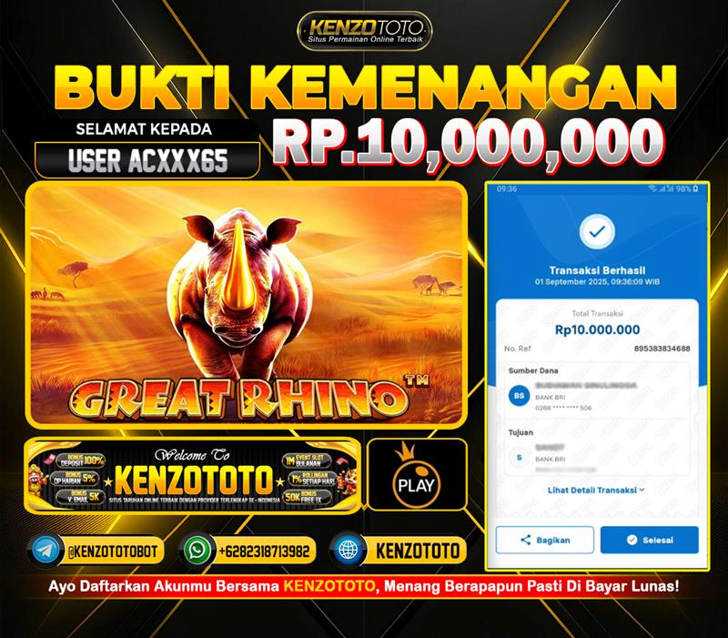 User ACXX65 berhasil WD Rp 10.000.000 dari game Great Rhino 🦏🔥