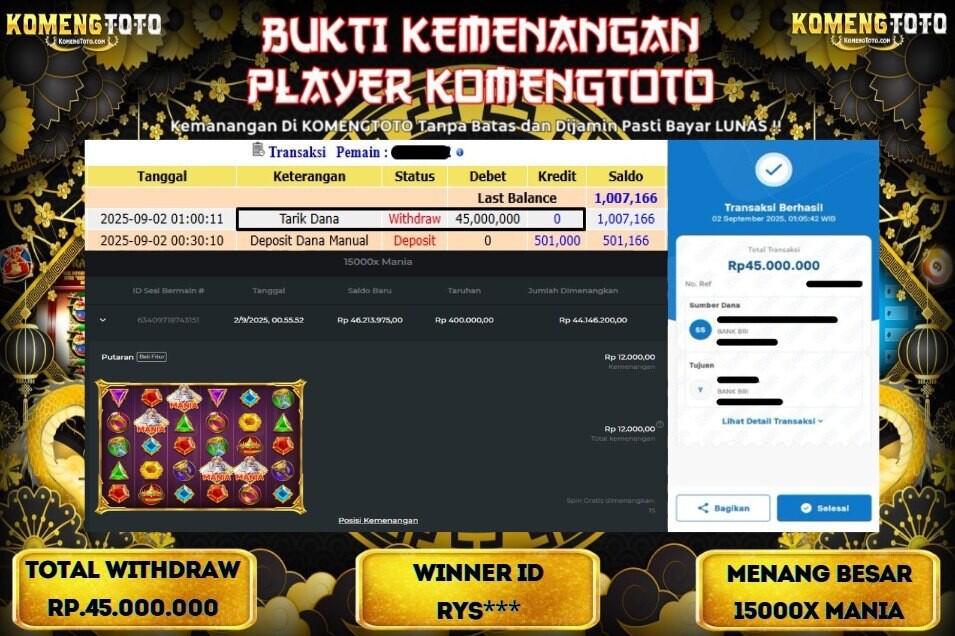 LAGI & LAGI!! KEMENANGAN BESAR DI SLOT 15000X MANIA SEBESAR Rp.45.000.000 KOMENGTOTO BAYAR LUNAS SECEPAT KILAT !! KOMENGTOTO BAYAR SECEPAT KILAT !!