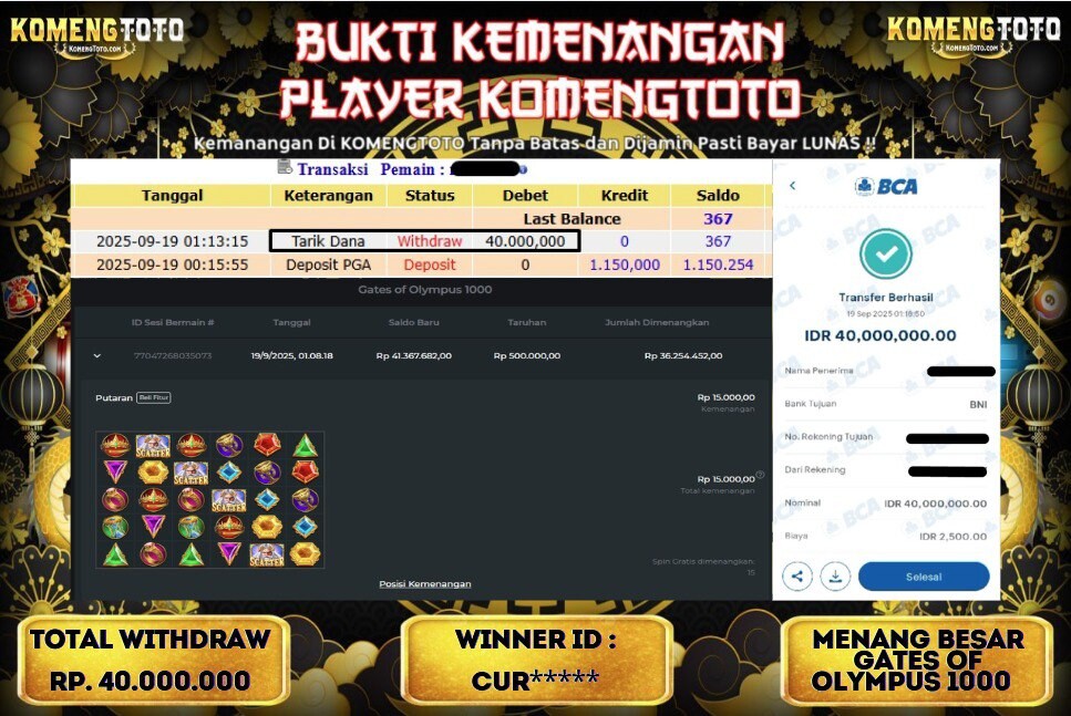 LAGI & LAGI!! KEMENANGAN BESAR DI SLOT GATES OF OLYMPUS 1000 SEBESAR Rp. 40.000.000 KOMENGTOTO BAYAR LUNAS SECEPAT KILAT !! KOMENGTOTO BAYAR SECEPAT KILAT !!