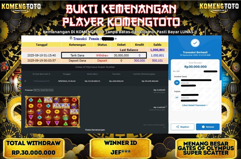 LAGI & LAGI!! KEMENANGAN BESAR DI SLOT GATES OF OLYMPUS SUPER SCATTER SEBESAR Rp.30.000.000 KOMENGTOTO BAYAR LUNAS SECEPAT KILAT !! KOMENGTOTO BAYAR SECEPAT KILAT !!