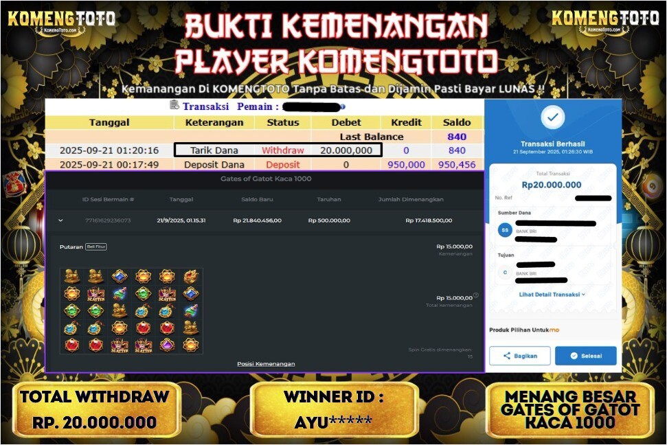 LAGI & LAGI!! KEMENANGAN BESAR DI SLOT GATES OF GATOT KACA 1000 SEBESAR Rp. 20.000.000 KOMENGTOTO BAYAR LUNAS SECEPAT KILAT !! KOMENGTOTO BAYAR SECEPAT KILAT !!