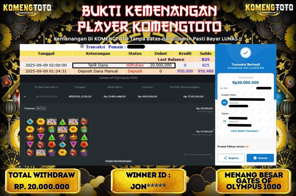 LAGI & LAGI!! KEMENANGAN BESAR DI SLOT GATES OF OLYMPUS 1000 SEBESAR Rp.20.000.000 KOMENGTOTO BAYAR LUNAS SECEPAT KILAT !! KOMENGTOTO BAYAR SECEPAT KILAT !!